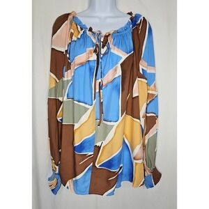 Perch by Blu Pepper Juniors Geometric Print Long Sleeve Pullover Blouse Size 2X